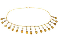 Edwardian 15ct Gold Fringe Necklace set with Citrines & Rock Crystal