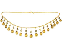Edwardian 15ct Gold Fringe Necklace set with Citrines & Rock Crystal