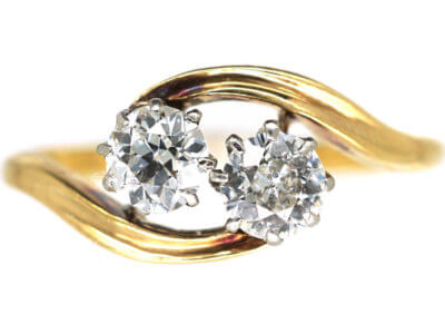 Edwardian 18ct Gold Two Stone Diamond Crossover Ring