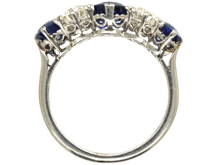 Art Deco Platinum, Sapphire & Diamond Five Stone Ring