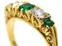 18ct Gold Emerald & Diamond Five Stone Ring made by Mappin & Webb
