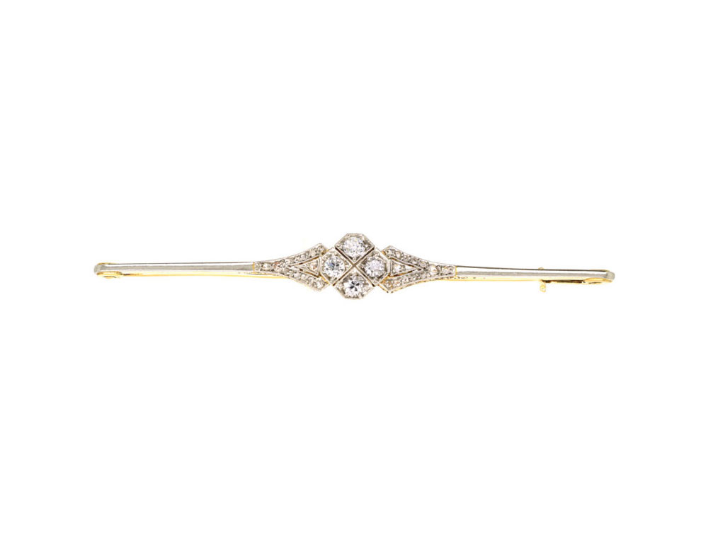 Art Deco 18ct Gold, Platinum & Diamond Bar Brooch