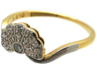 Art Deco 18ct Gold & Platinum Fan Shaped Diamond Ring