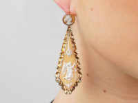 Victorian 18ct Gold Long Drop Cameo Earrings of Guardian Angels