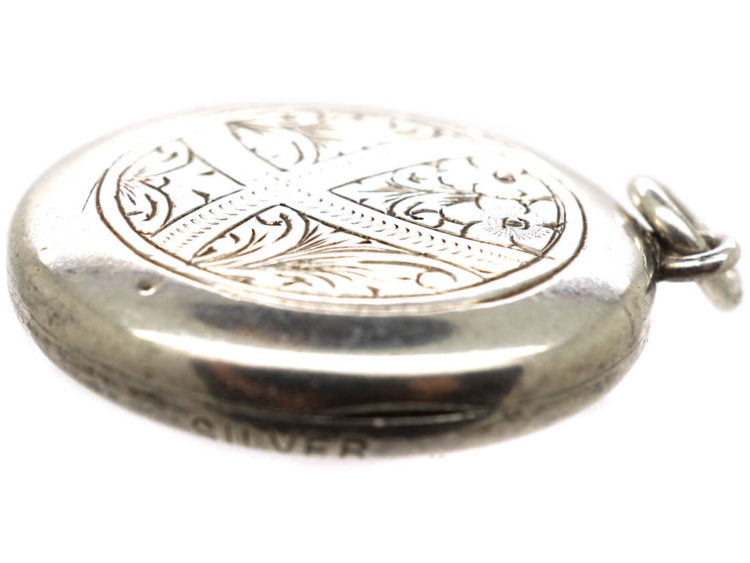 Round Silver Engraved Locket