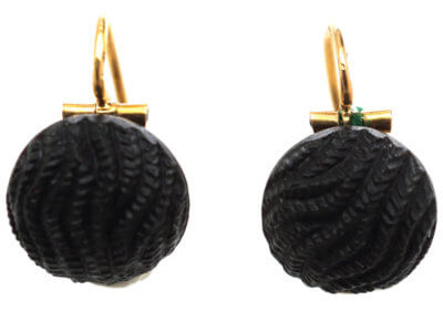 French 19th Century 18ct Gold & Black Glass Earrings