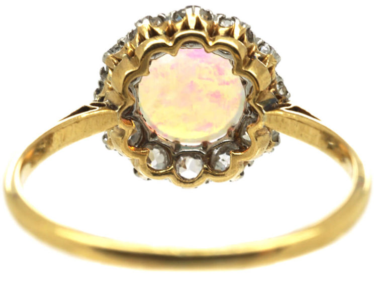 Edwardian 18ct Gold and Platinum, Opal & Diamond Cluster Ring