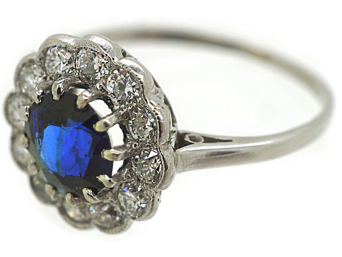 Edwardian Platinum, Sapphire & Diamond Cluster Ring