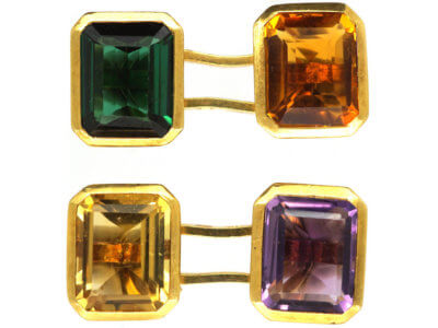 Retro 18ct Gold Multi Stone Cufflinks