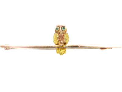 Edwardian 9ct Gold Wise Owl Brooch