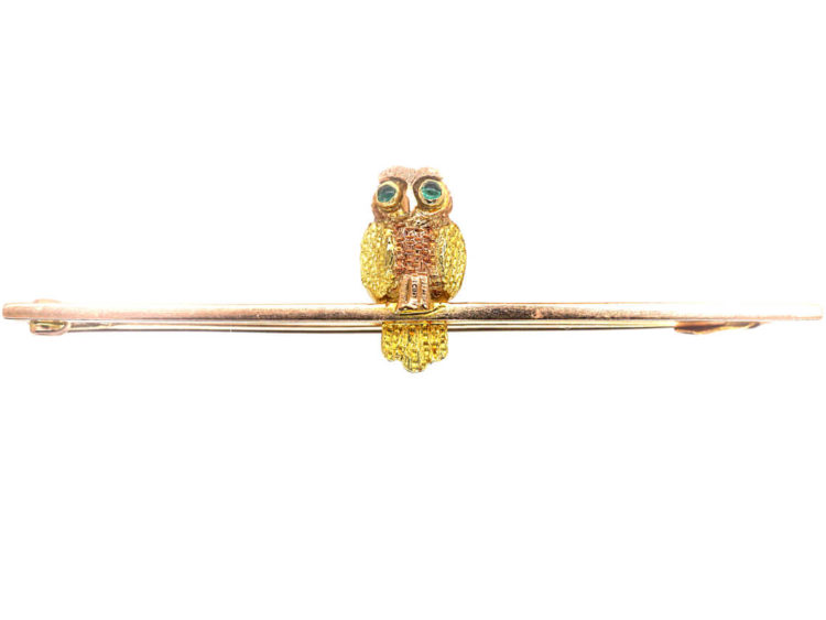 Edwardian 9ct Gold Wise Owl Brooch