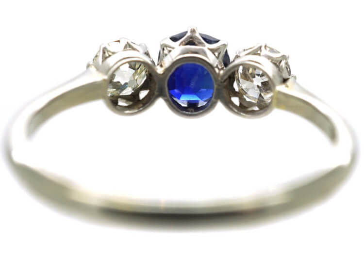 Art Deco 18ct White Gold and Platinum, Sapphire & Diamond Three Stone Ring