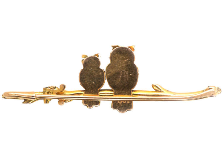 Edwardian 9ct Mother & Baby Owl Brooch