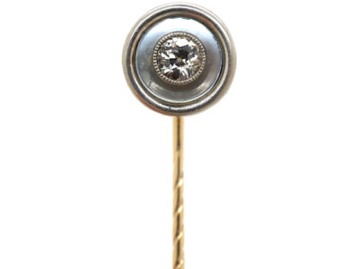 Art Deco 18ct Gold, Platinum & Mother of Pearl Tie Pin set with a Diamond