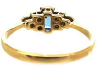 Art Deco 18ct Gold & Platinum, Sapphire & Diamond Step Cut Ring