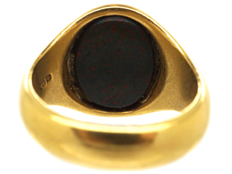 Victorian 18ct Gold Signet Ring with Bloodstone Intaglio of Peacock
