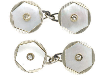 Art Deco 18ct White Gold Mother of Pearl & Diamond Cufflinks