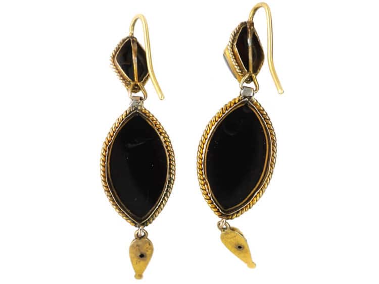 Victorian 15ct Gold & Banded Sardonyx Drop Earrings