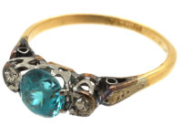 Art Deco 18ct Gold Blue Zircon & Diamond Ring