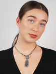Silver, Marcasite & Blue Paste Clip Pendant on Necklace