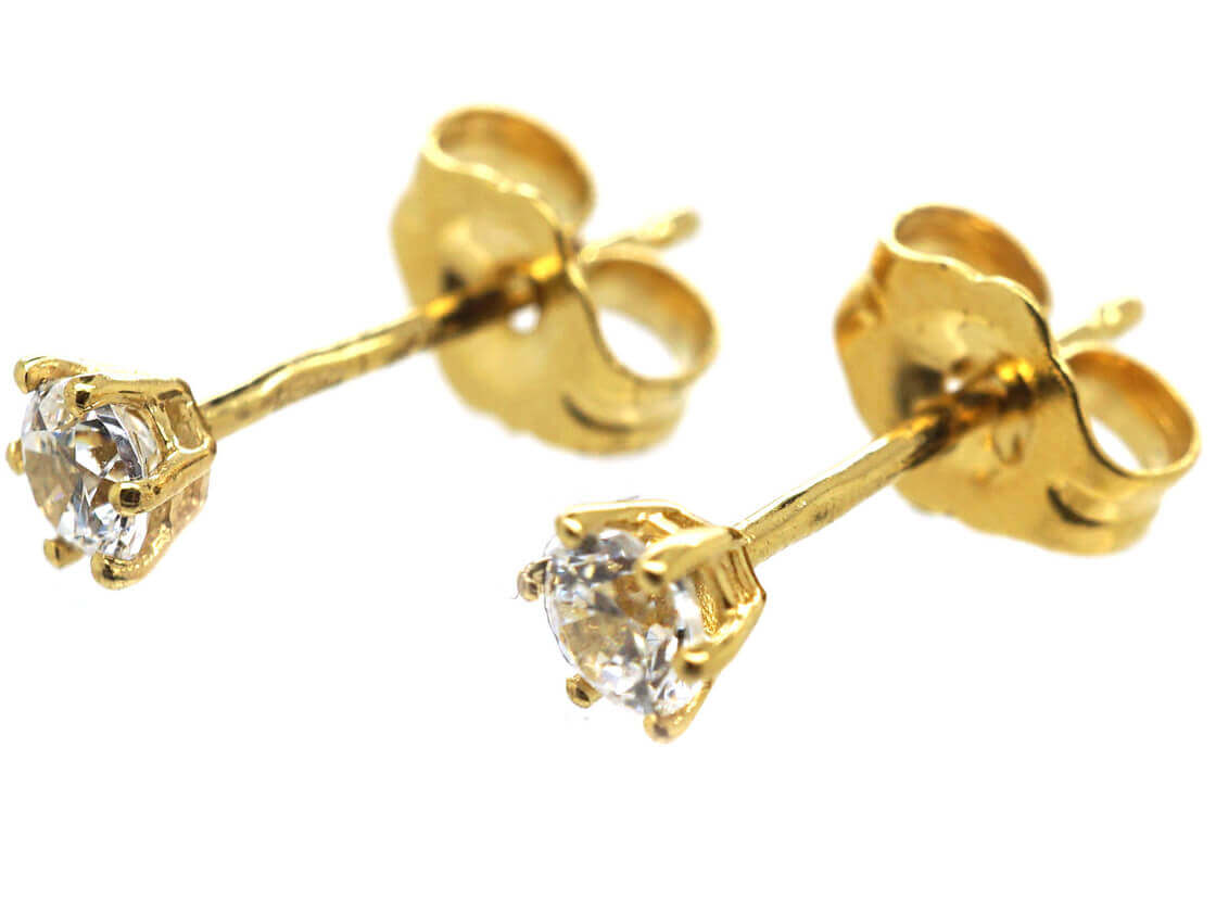 18ct Gold Small Diamond Stud Earrings (673M) | The Antique Jewellery ...