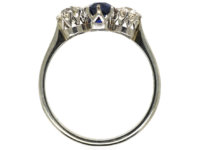 Art Deco 18ct White Gold and Platinum, Sapphire & Diamond Three Stone Ring