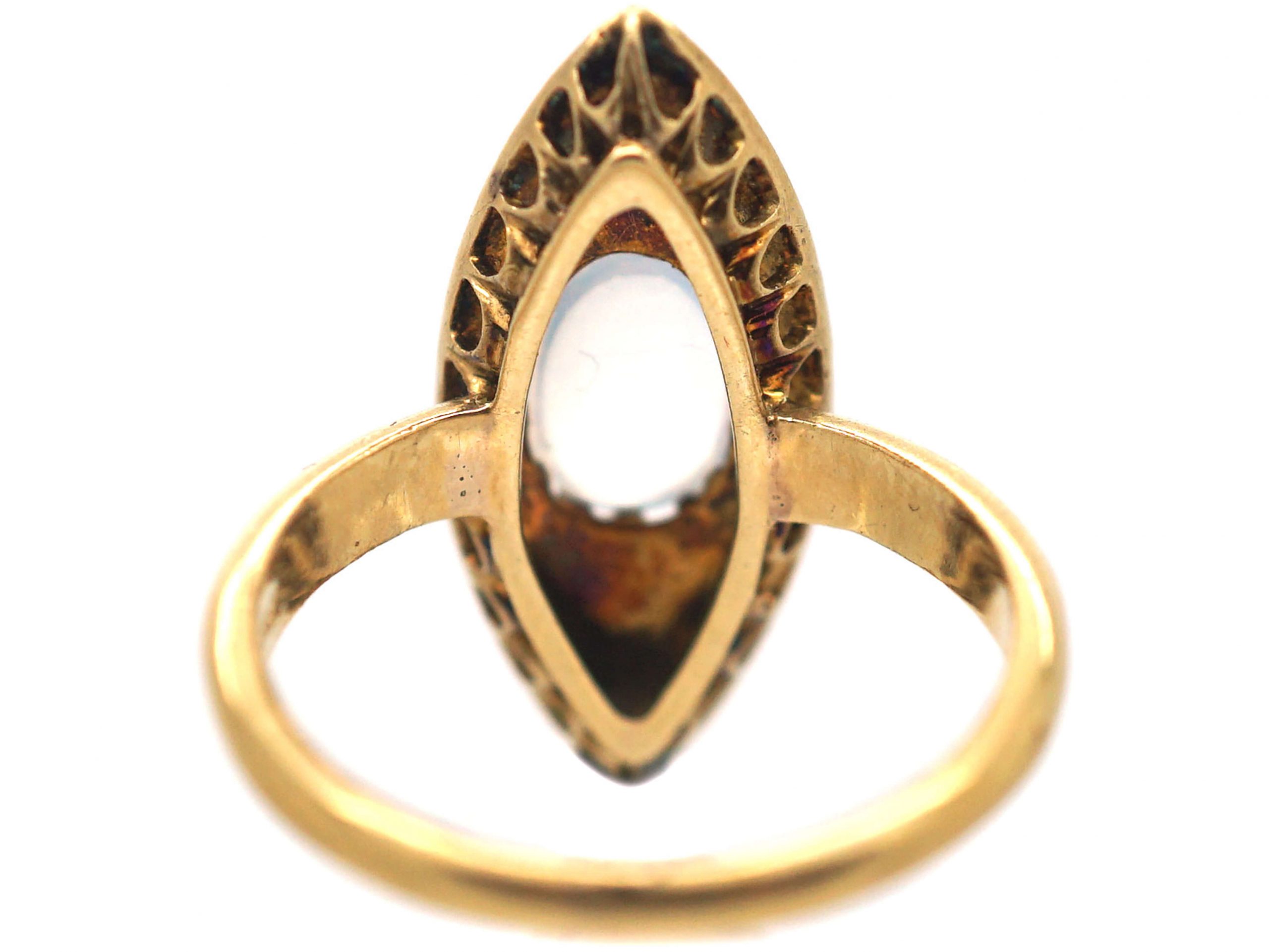 Edwardian 18ct Gold Marquise Shaped Diamond & Moonstone Ring (674M ...