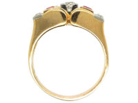 Art Deco 18ct Gold, Ruby & Diamond Geometric Ring