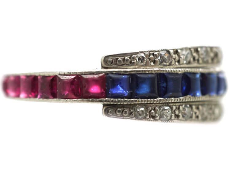 Art Deco Platinum, Ruby, Sapphire ​& Diamond Flipover Night and Day Ring