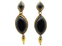 Victorian 15ct Gold & Banded Sardonyx Drop Earrings