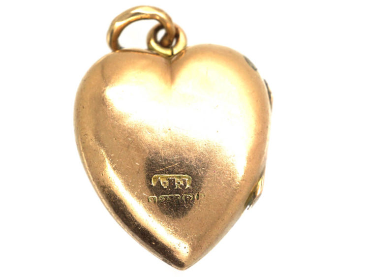 Edwardian 9ct Gold Heart Shaped Locket set with Three Garnets