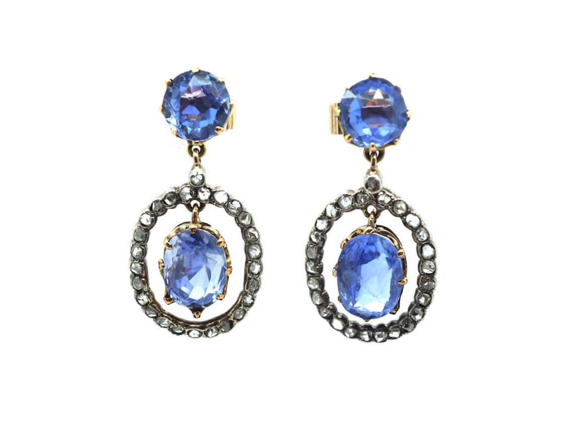 Edwardian Ceylon Sapphire & Rose Diamond Drop Earrings