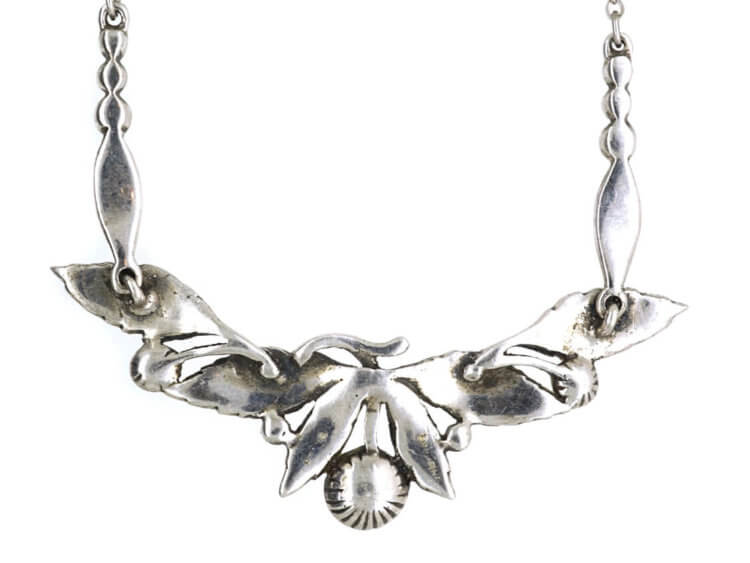 Art Deco Silver, Marcasite, Coral & Pearl Necklace