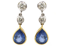 18ct White & Yellow Gold, Sapphire & Diamond Drop Earrings