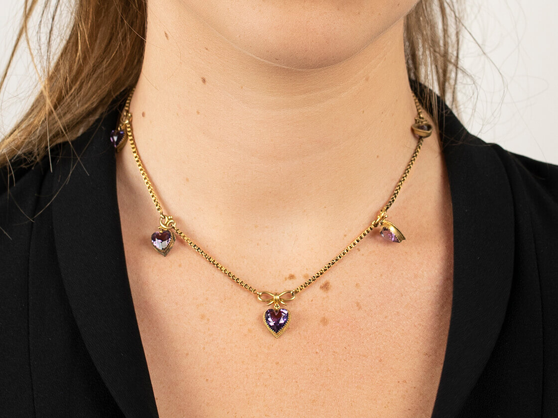 Edwardian 9ct Gold And Amethyst Hearts Necklace 91k The Antique