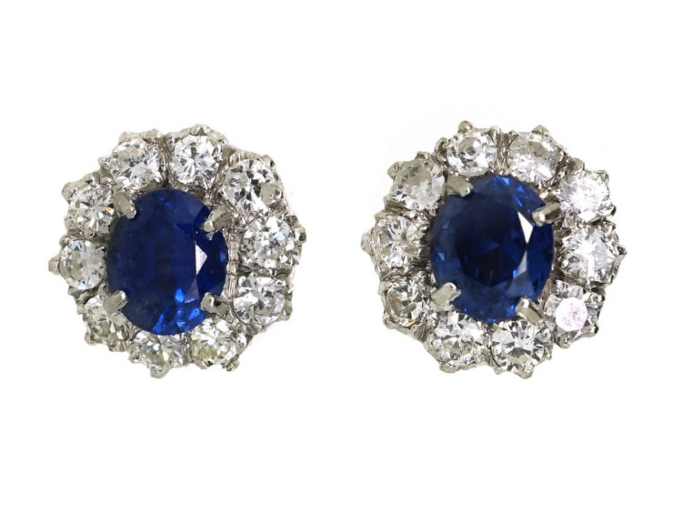 18ct White Gold, Sapphire & Diamond Cluster Earrings