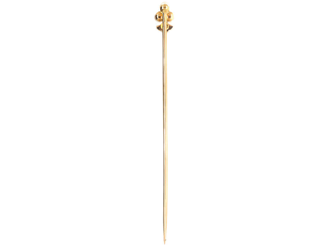 French 18ct Gold, Natural Pearl & Rose Diamond Tie Pin (731m) 