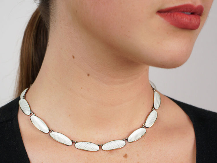 Silver Gilt & White Enamel Necklace by David Andersen