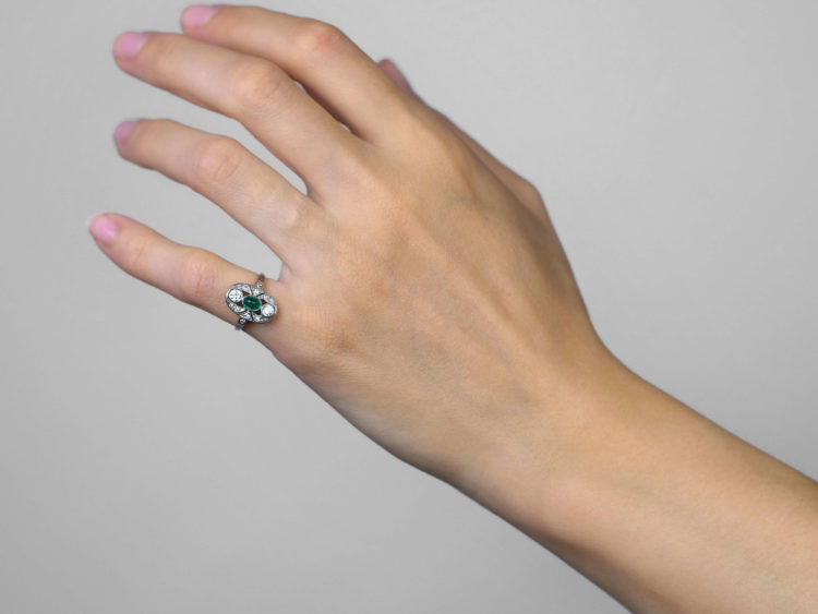 Art Deco Emerald & Diamond Oval Shaped Ring
