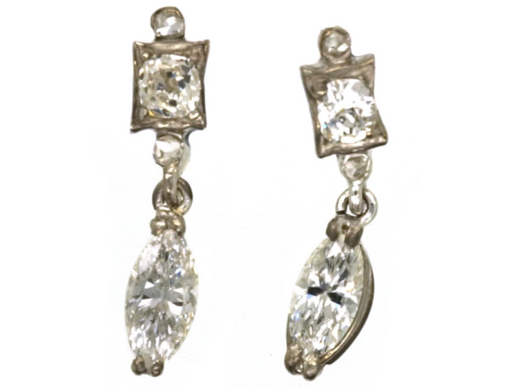 18ct White Gold Diamond Marquise Drop Earrings
