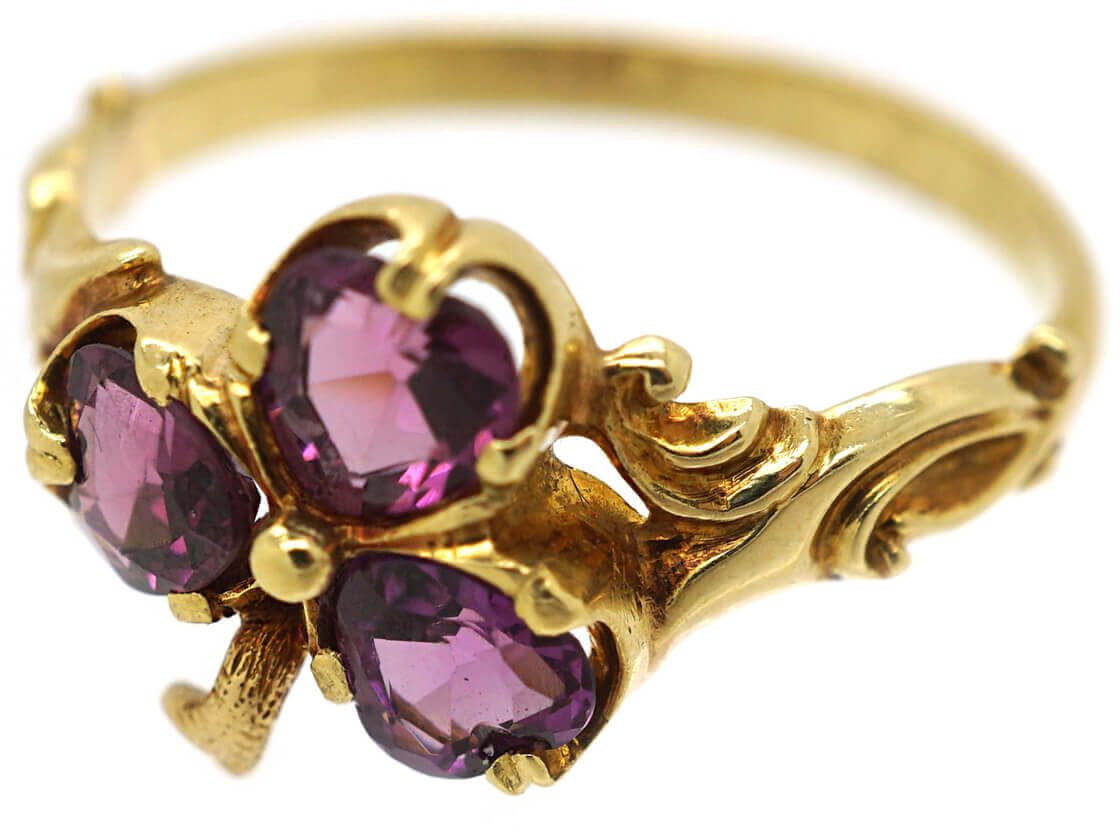 Edwardian 18ct Gold & Almandine Garnet Irish Clover Ring (705M) | The ...