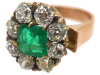 Retro 18ct Rose Gold Emerald Cluster Ring