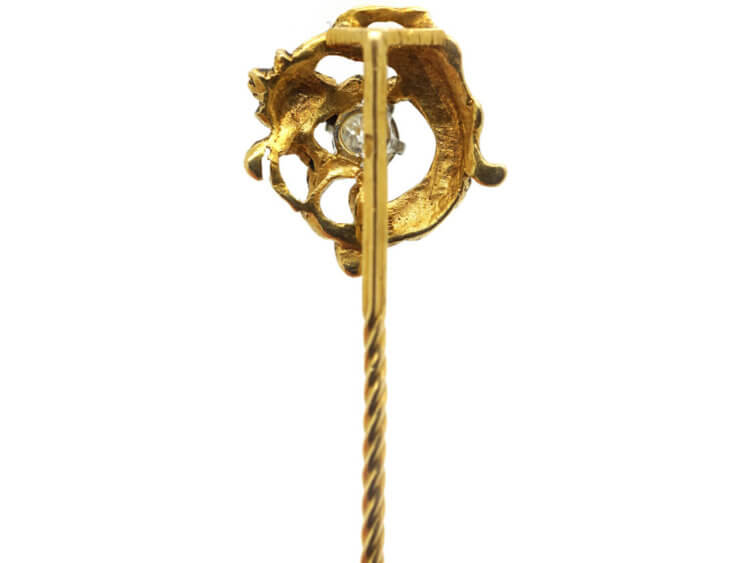 French Art Nouveau Platinum & 18ct Gold Dragon & Diamond Tie Pin