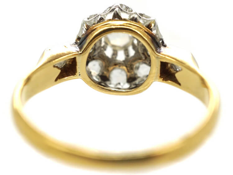 Victorian 18ct Gold Rose Diamond Cluster Ring with Diamond Set Shoulders