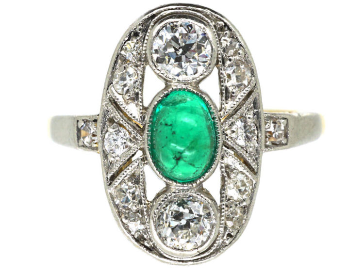 Art Deco Emerald & Diamond Oval Shaped Ring