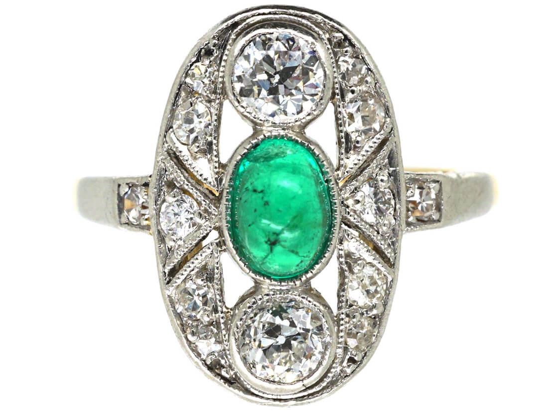 steak publiek Kruis aan Art Deco Emerald & Diamond Oval Shaped Ring (662M) | The Antique Jewellery  Company
