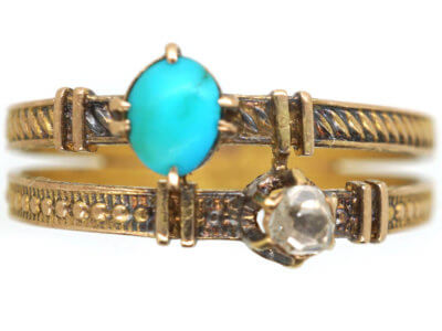 Edwardian 14ct Gold Turquoise & Diamond Ring