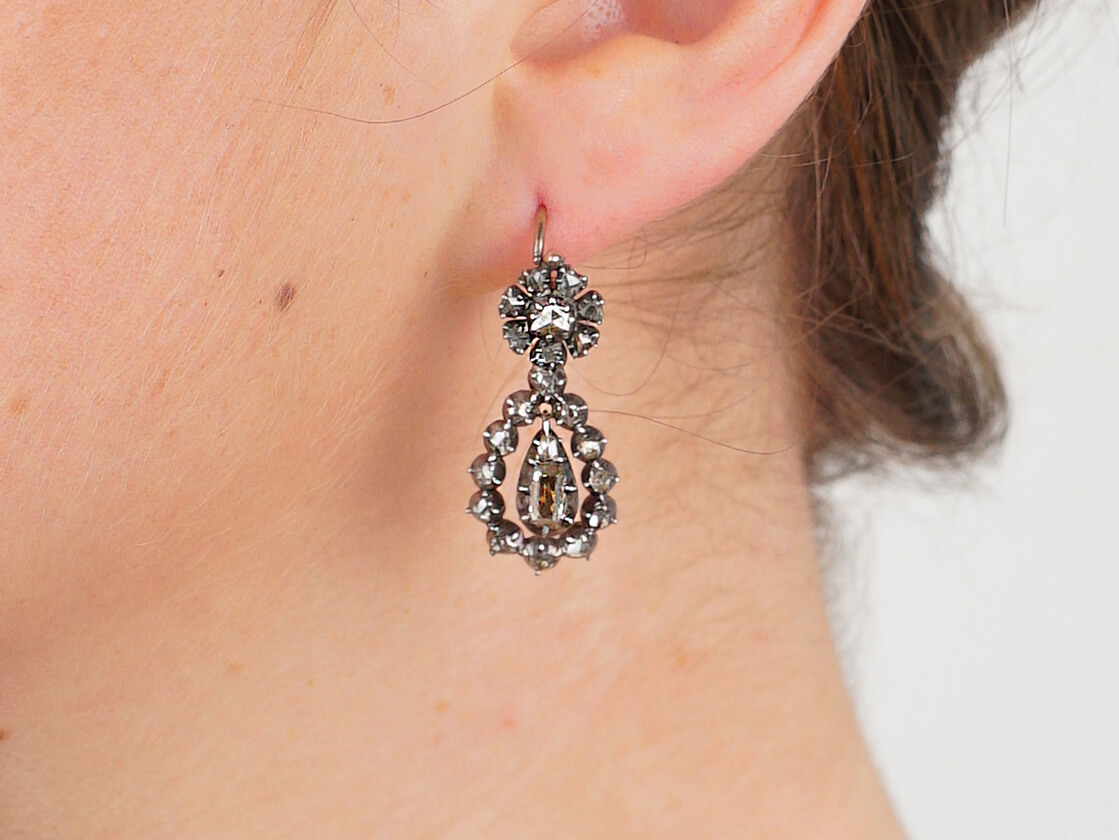 Georgian Rose Diamond Drop Earrings (707G) | The Antique Jewellery Company