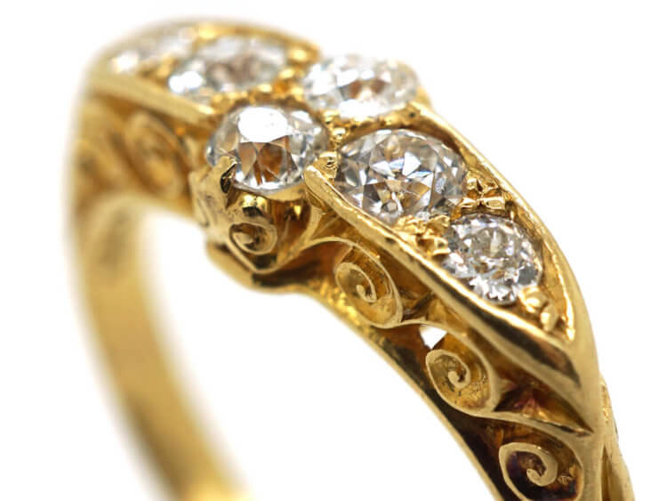 Edwardian 18ct Gold Diamond Carved Half Hoop Ring