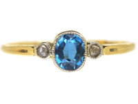 18ct Gold Aquamarine & Diamond Three Stone Ring
